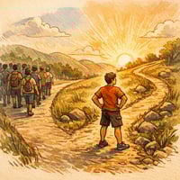 Hand-drawn illustration representing a client choosing a new path toward better health with guidance from a Shirley MA physical therapy and wellness team.