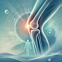 Illustration of a knee symbolizing recovery from injury, featuring calming blue and green tones with subtle motion lines and a medical theme. Perfect for a blog post on physical therapy and natural healing practices.