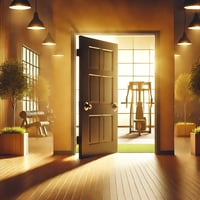 A welcoming gym entrance with an open door, symbolizing the challenge and opportunity of getting started.