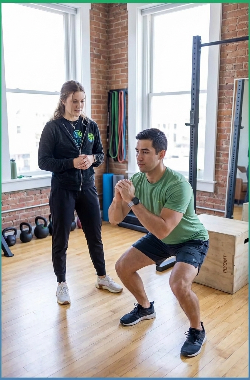 Patient working with a provider at a performance physical therapy clinic in Shirley