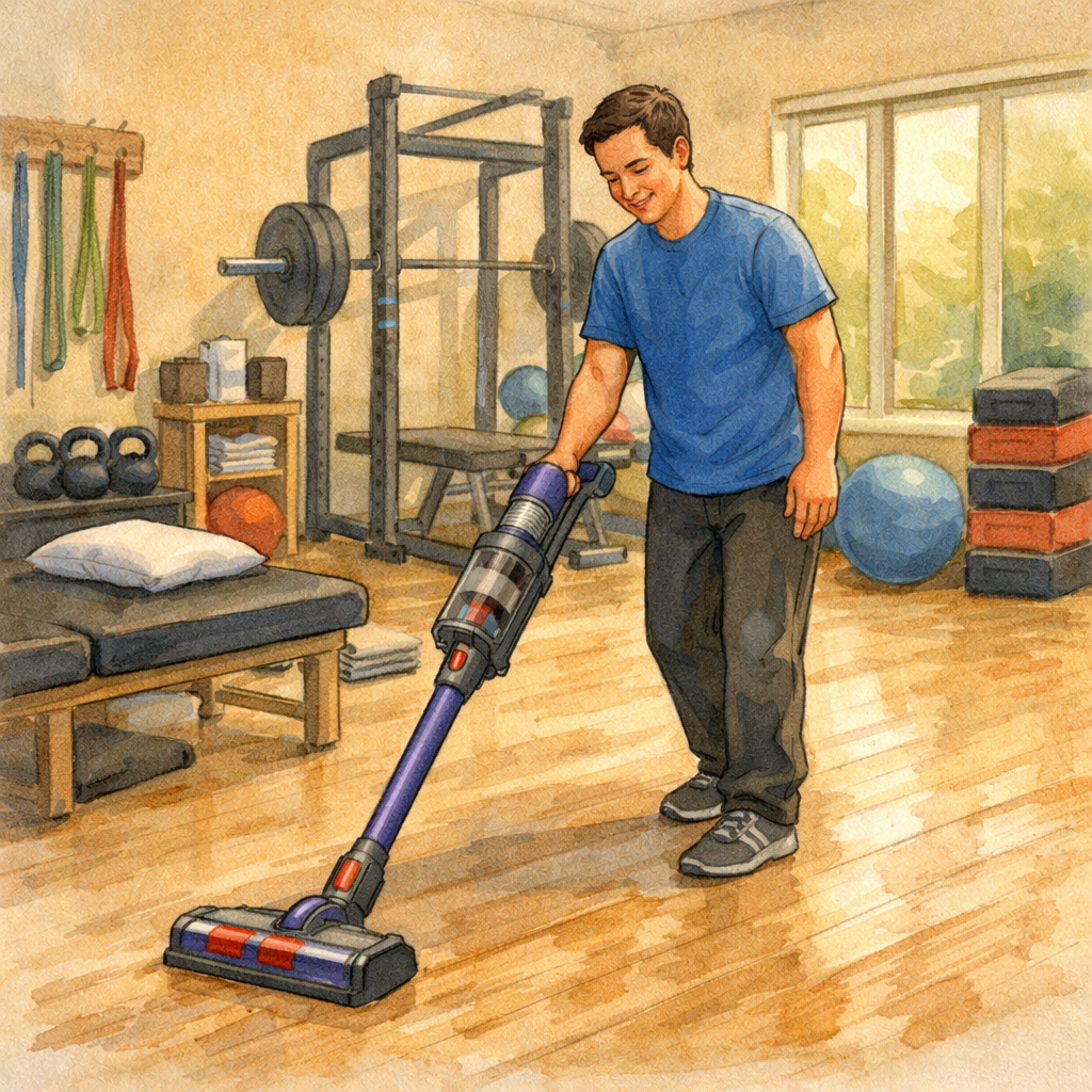 Hand-drawn illustration of a clean training space at a Shirley MA physical therapy and sports performance clinic, symbolizing growth, care, and attention to detail.